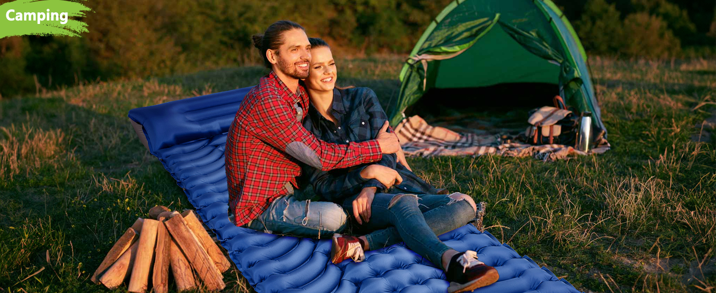 MEIJO Саморозгортальний килимок для кемпінгу, ізомат, туристичний килимок, самонадувна повітряна матрац для відпочинку на природі, похідів, кемпінгу, пляжу, блакитний & сірий