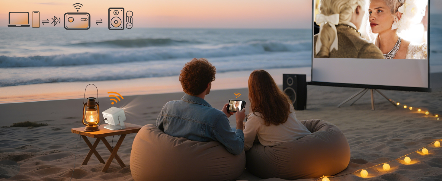 Міні проєктор Smart Beamer A-27000L з Wi-Fi 6, Bluetooth, підтримкою 4K та Netflix, Full HD 1080P, автофокусом та корекцією трапеції 6D для домашнього кінотеатру та використання на вулиці