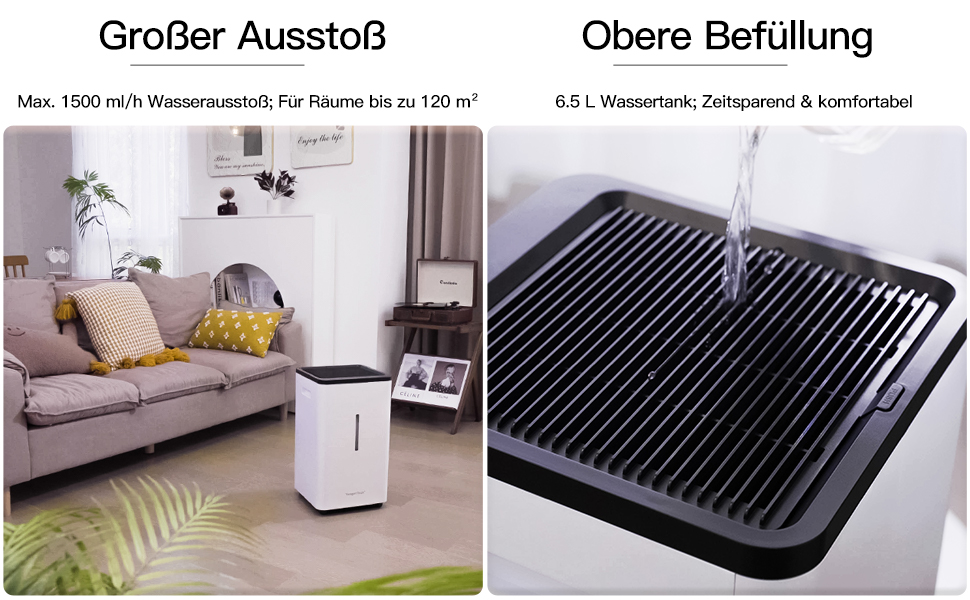 Зволожувач повітря 6L Top Fill, зволожувач повітря методом випаровування, 1000 мл/год, автовимкнення, білий (EH22)