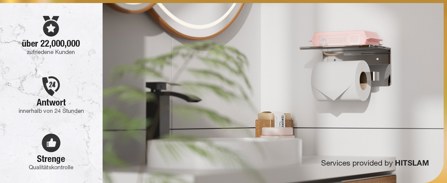Тримач туалетного паперу HITSLAM без свердління, нержавіюча сталь з полицею, самоклеючий, для ванної кімнати