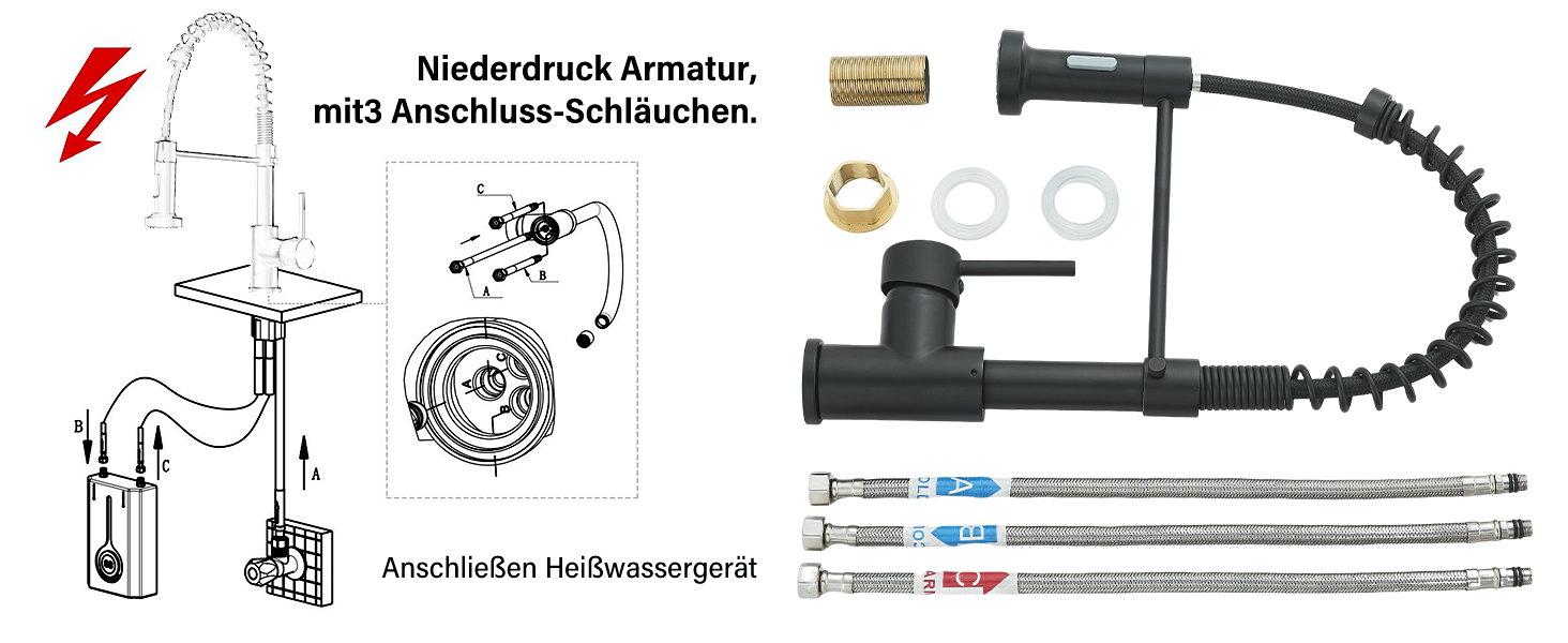 Кухонний змішувач Hbronzeshower з висувною лійкою, 360° обертання, нержавіюча сталь, матове нікель, для кухні