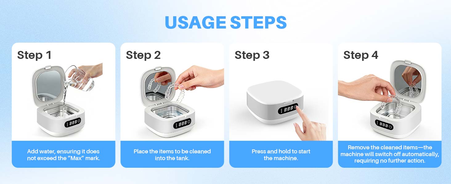 Ультразвуковий очищувач Voraiya 4000mAh IPX7 для зубних протезів, брекетів, кап, ювелірних виробів, срібла - портативний, акумуляторний