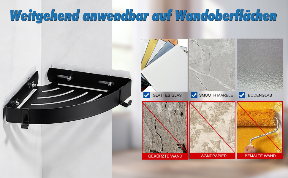 Поличка для душу без свердління, кутова, з нержавіючої сталі, 2 шт. (Чорний)