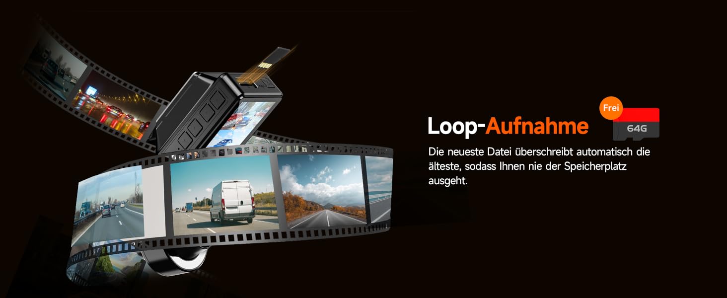 Відеореєстратор E-YEEGER Dashcam Auto 345° Panorama 4K+2.5K з GPS, WiFi, HDR, Нічне бачення, Паркувальний режим, Loop-запис, SD-карта 64GB