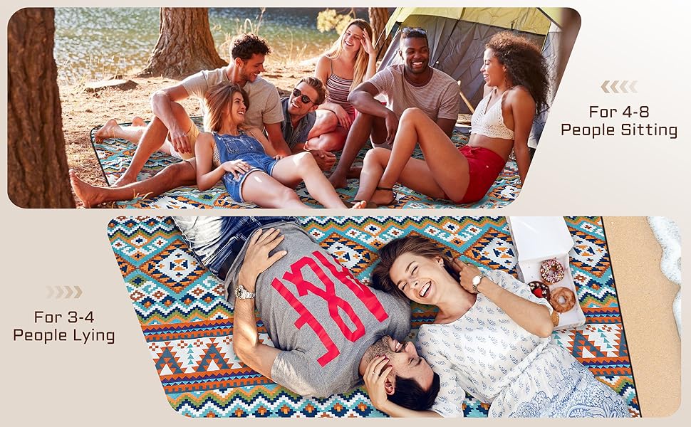 Килимок для пікніка SOMLAW вологостійкий, великий (200x200 см) для 4-6 осіб, з ручкою, Boho стиль, ідеальний для кемпінгу та пляжу