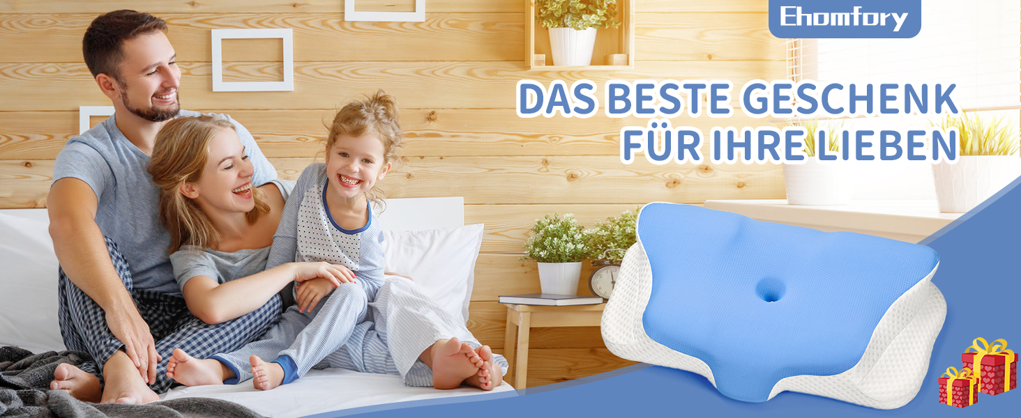 Подушка для шиї Ehomfory з Memory Foam, ергономічна подушка для сну на боці, спині та животі, 62x41x9/12 см, сіро-білий (блакитний)