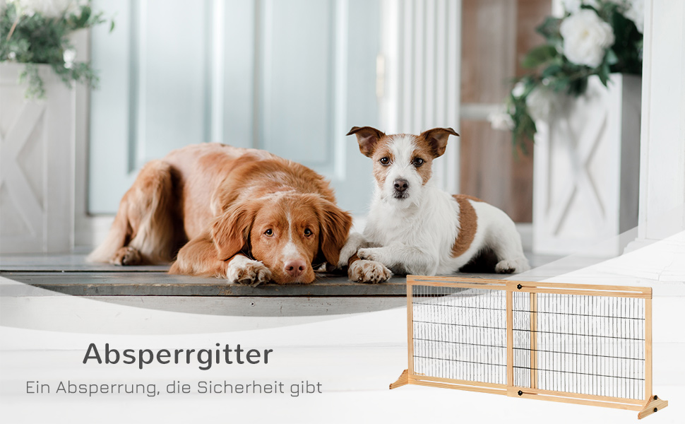 PawHut Wooden Pet Gate - Extendable Dog Barrier with Footrest, Freestanding Safety Gate for Stairs, Fireplace, Oven - 104-183 x 36 x 69 cm