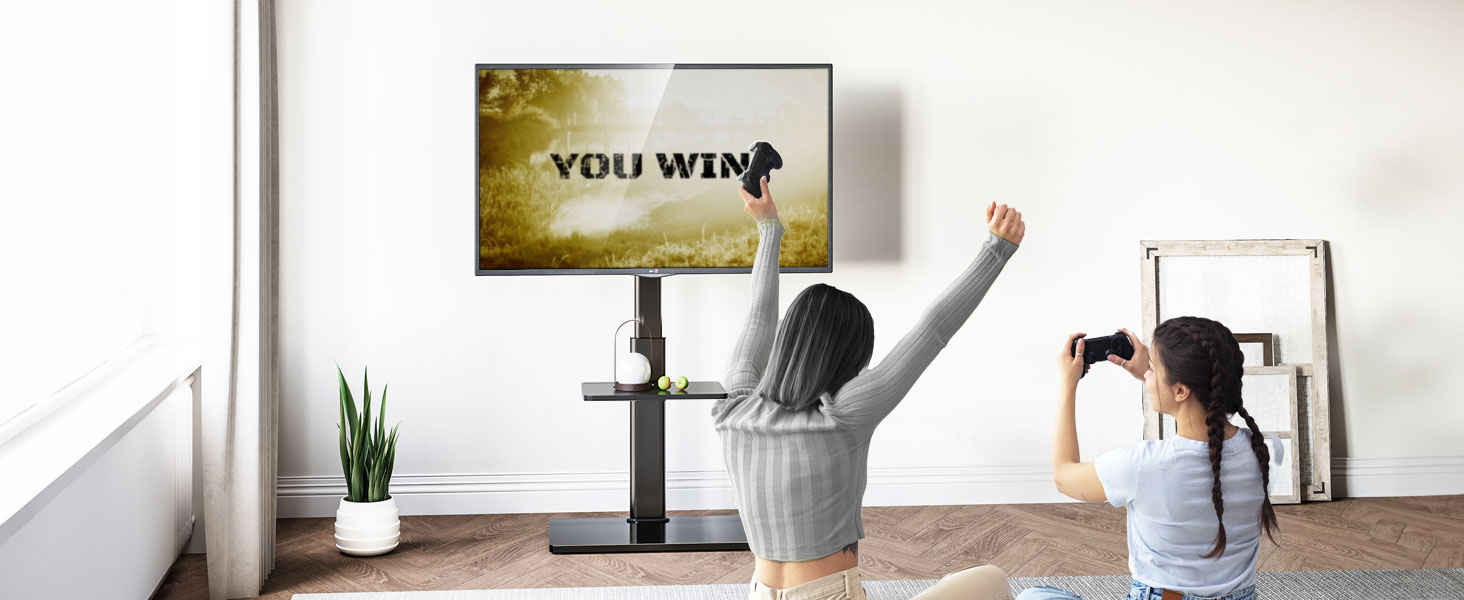 AOKCOS TV Stand - Adjustable Swivel & Tilt Floor Stand for 32-70 inch TVs (up to 40kg, VESA 400x400mm) - Black