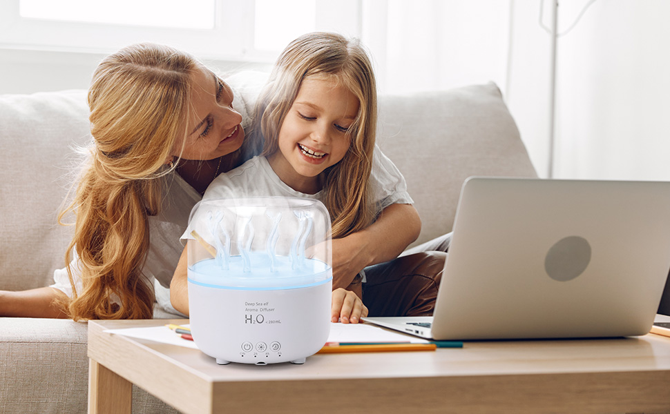 Аромадифузор та зволожувач повітря 280 мл з підсвіткою 7 кольорів, для спальні та рослин, 2 режими розпилення, таймер 2/4/8 годин, з пультом керування, обертовий, для дому