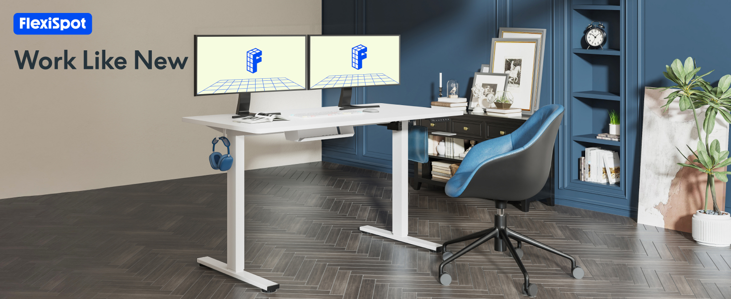 Регульований за висотою стіл FlexiSpot Basic – з органайзером для кабелів, гачками та суцільною стільницею. Ергономічний стіл для дому та офісу (120x60 см, горіх)