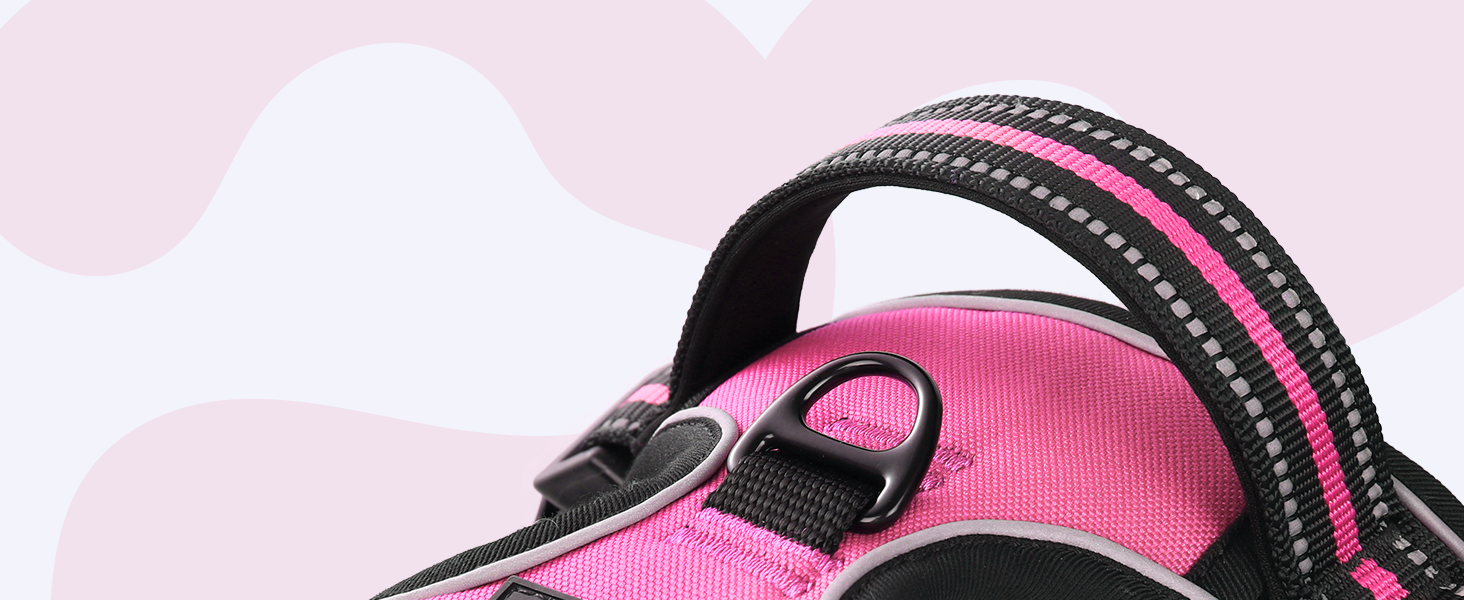 Нашийник для собак Rabbitgoo, великі породи, регульований, без натягування, з ручкою, анти-тяга, м'яка підкладка, світловідбиваючий, розмір L (XL), рожевий