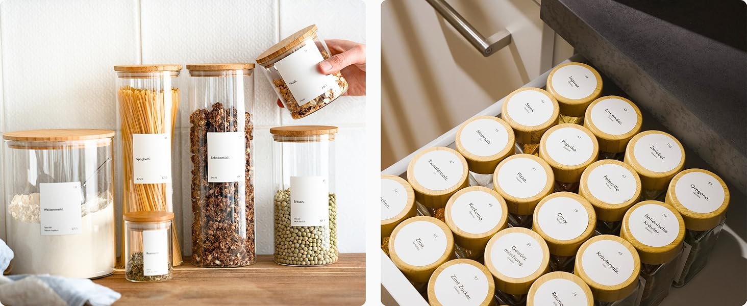 Скляні контейнери для зберігання KIVY з кришкою, 4 шт по 1200 мл - герметичні банки для продуктів, контейнери для кухні з бамбуковою кришкою