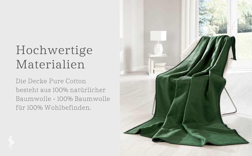 Плед Biederlack Pure Cotton, 100% бавовна, темно-зелений, 150x200 см, виготовлений у Німеччині, сертифікат OEKO-TEX, екологічний, м'який плед для дивану та спальні