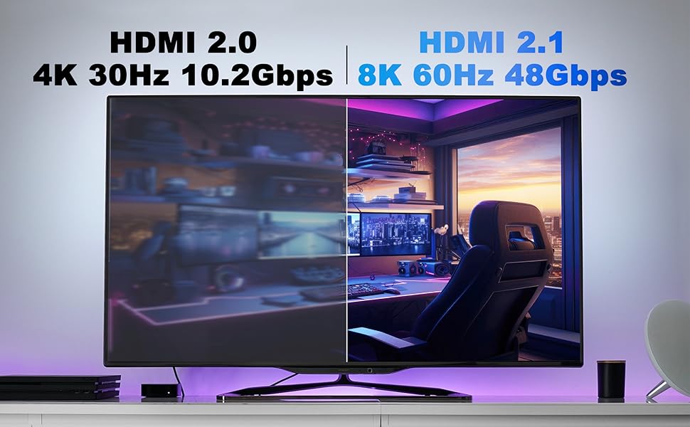 HDMI кабель Impeto Audiophile 8K 2.1 Glasfaser, 48Gbps, 1м, підтримка 8K 60Hz, 4K 120Hz, Dynamic HDR, 3D, сумісний з PS5, ноутбуками, TV, Blue ray