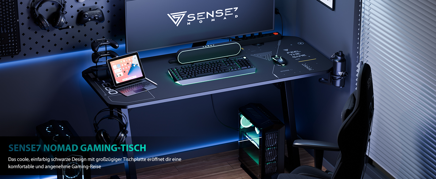Ергономічний ігровий стіл SENSE7 для ПК з поверхнею з вуглецевого волокна, 120x60 см, Cybernetic