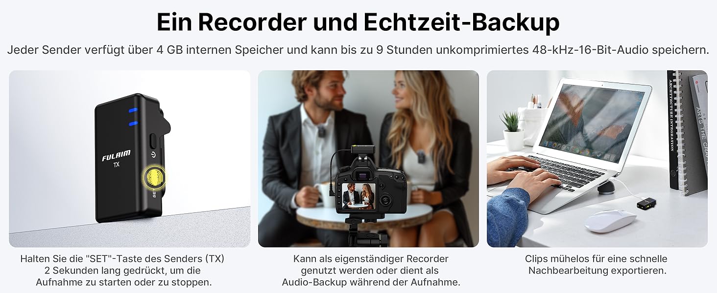 Мікрофон FULAIM X6S: Бездротовий петличний мікрофон з AI шумозаглушенням для iPhone, камер та відеозйомки. 48 кГц/24 біт, з кейсом для зарядки та зберігання.