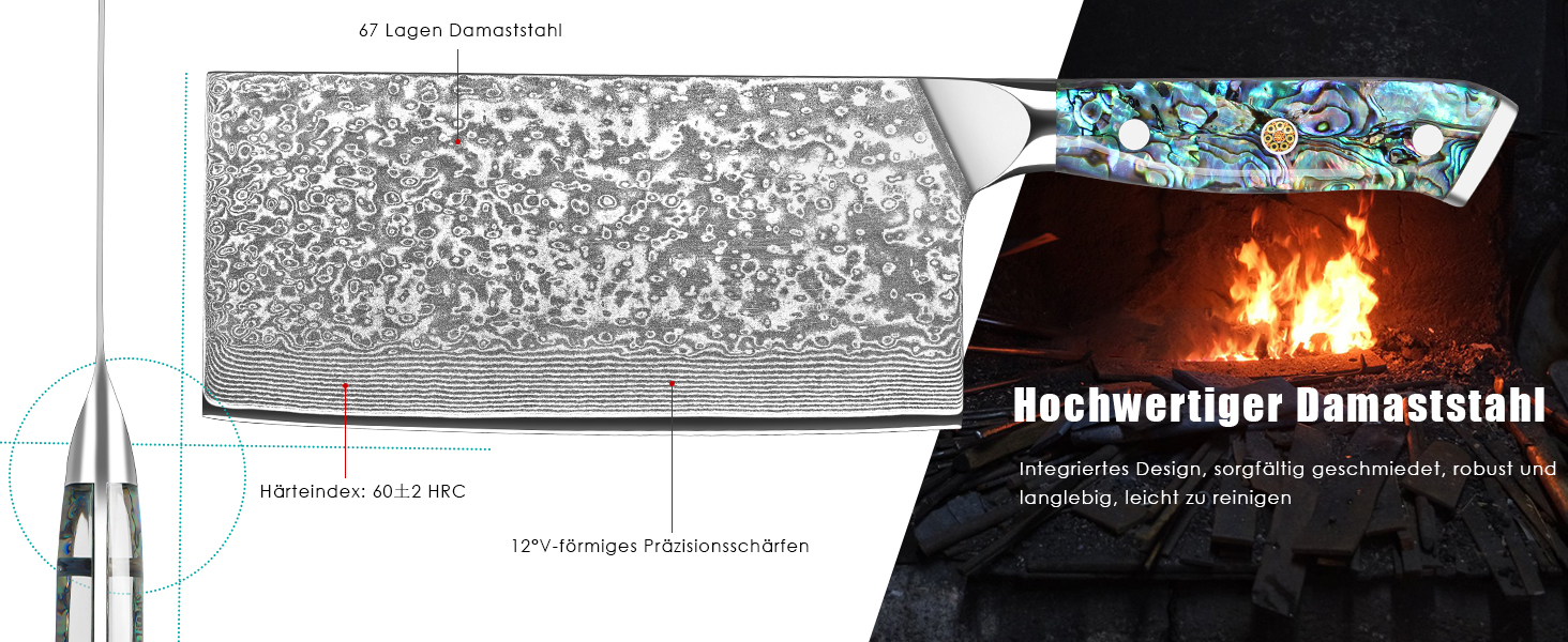 Ніж кухарський Дамаск з лезом 17.8 см, VG-10 сталь, ручка з мушлі Абалоне, подарункова коробка