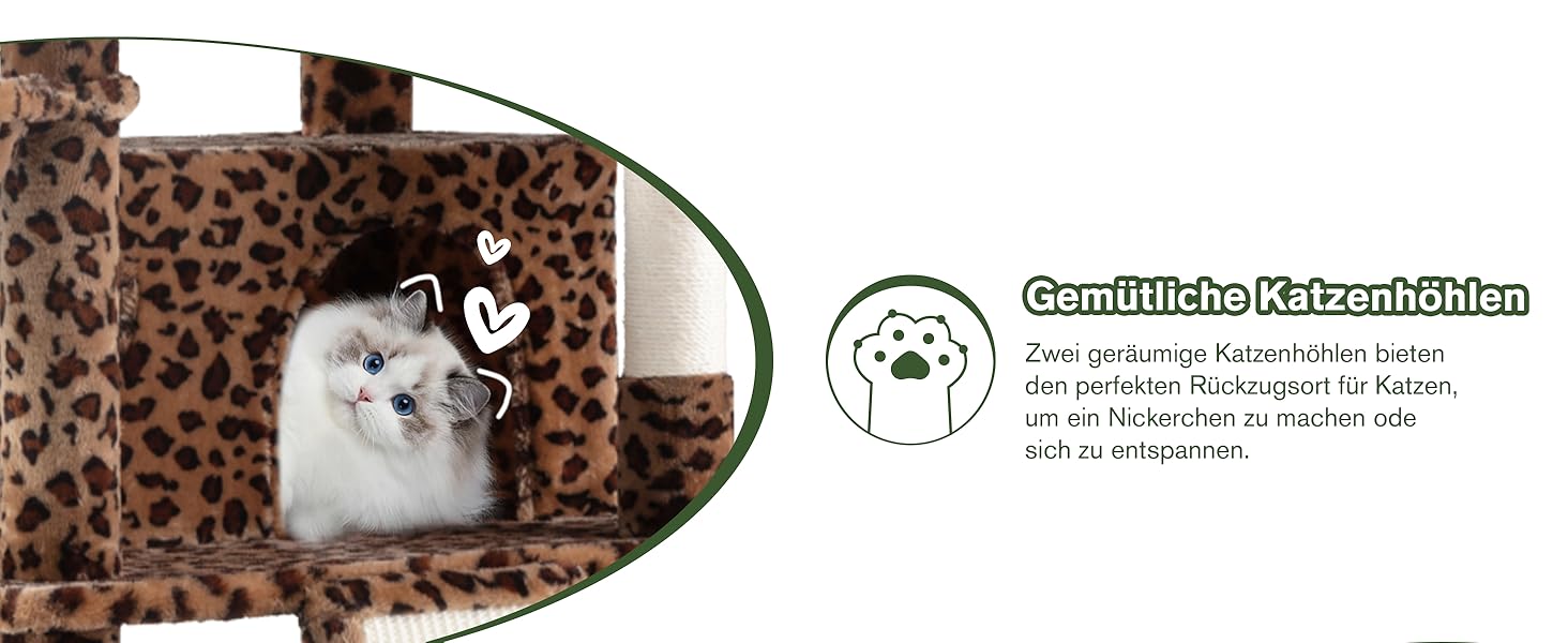 Котячий будиночок MUTICOR з когтеточкою, 206 см, багатоярусний, для великих котів, з гамаком, плюшевими платформами, широкою основою (леопардовий принт)