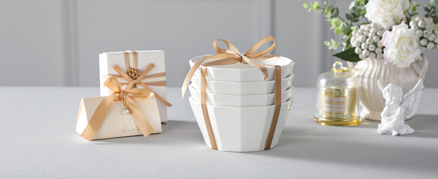 Набір мисок MALACASA Serie Regular (4 шт.) – 800 мл, 1020 мл, кераміка, для мюслі, супу, рамен (білий)