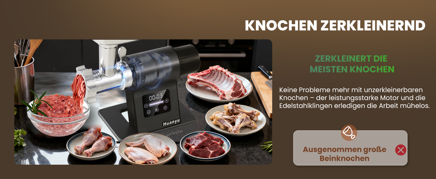 М'ясорубка електрична Huanyu 2000 Вт з сенсорним керуванням, багатофункціональна з 2 ножами та 3 дисками