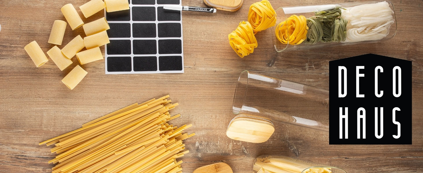 Набір скляних контейнерів для зберігання Deco haus® (6 шт.) з кришкою, етикетками - герметичні банки для круп, макаронів, спецій