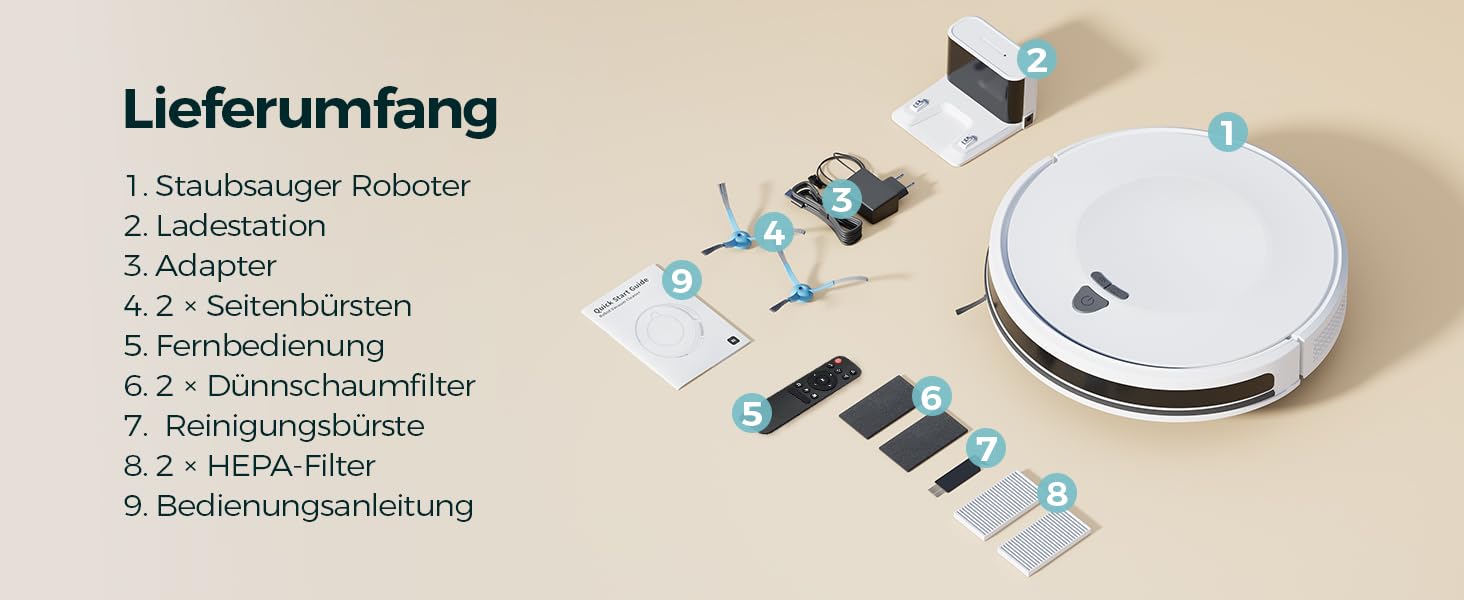 Робот-пилосос E2 з картографією, 10000 Па, 200 хв роботи, 660 мл, керування через додаток, голосовий помічник та пульт, для видалення шерсті та пилу