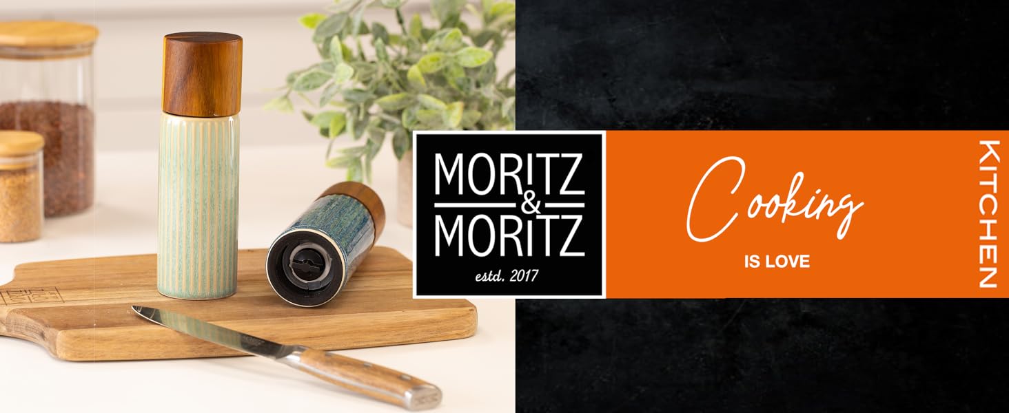 Набір з 2 мельниць для спецій Moritz & Moritz PEPE - сіль та перець, блакитний/зелений, з керамічним жорном, регульованим помолом та Click-системою