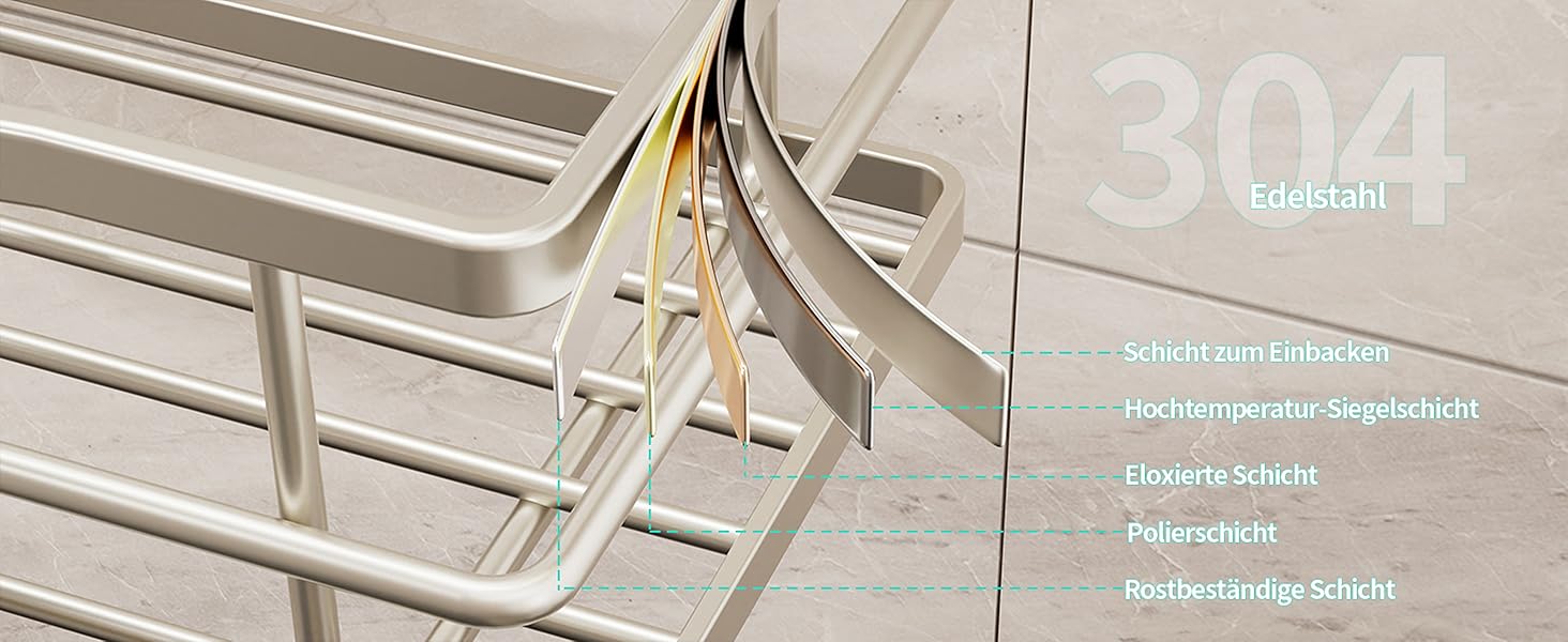 Настінна поличка для душу HapiRm з 4 гачками - регульована, для шампуню та мила, нержавіюча сталь (Sand Nickel)