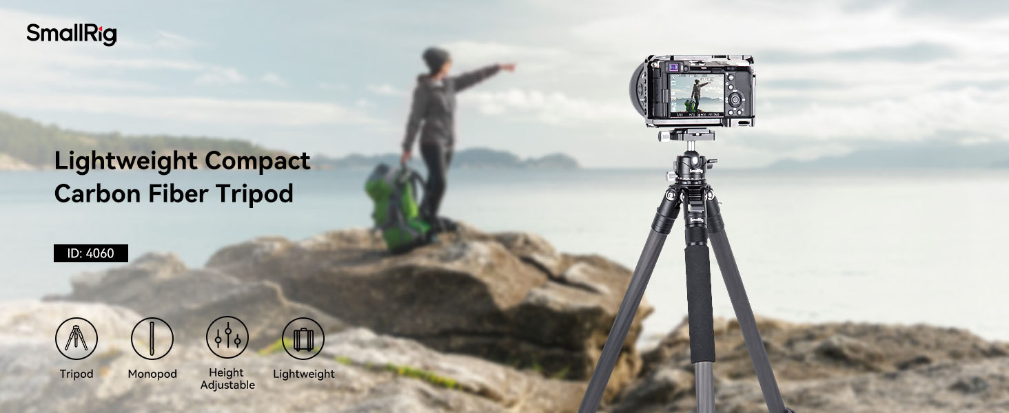 Легкий компактний штатив SmallRig 4060 з карбонового волокна, знімним моноподом та 360° кульковою головою, навантаження до 10 кг