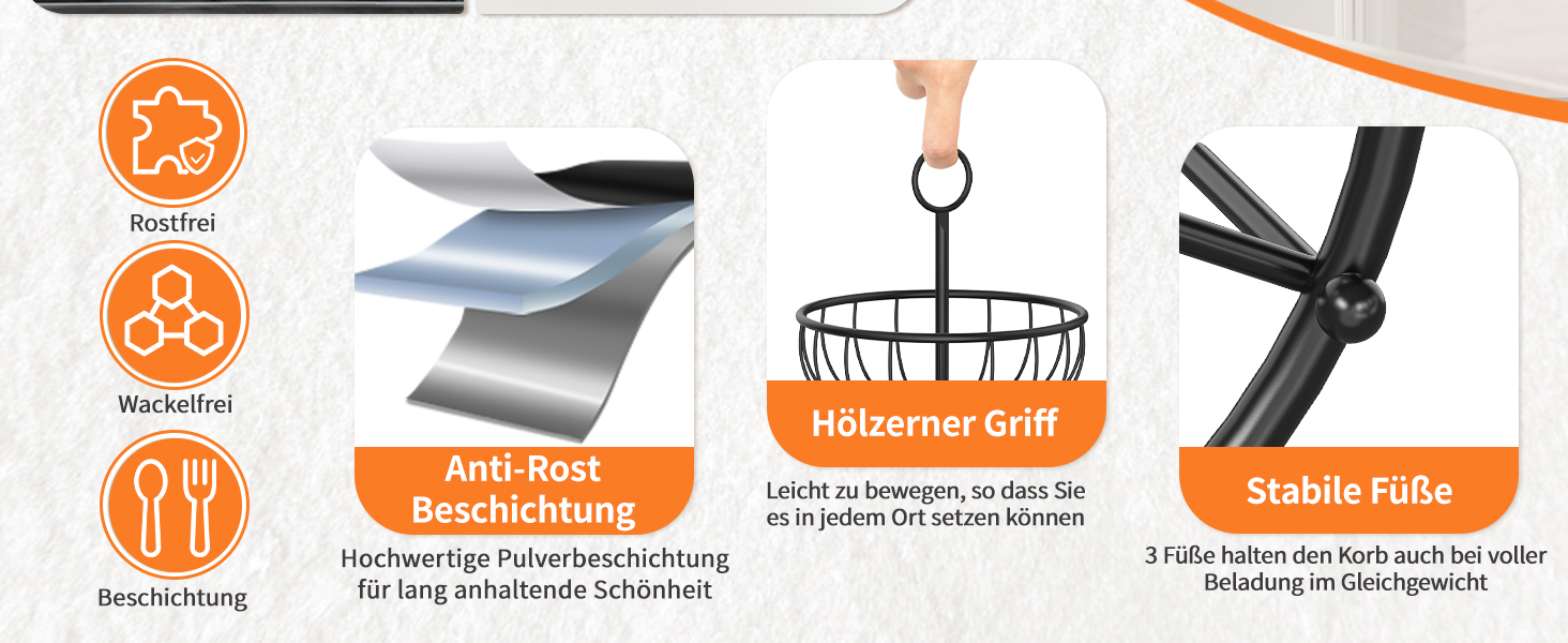 PouHenier 5-ярусна металева етажерка для фруктів та овочів, чорна, для кухні