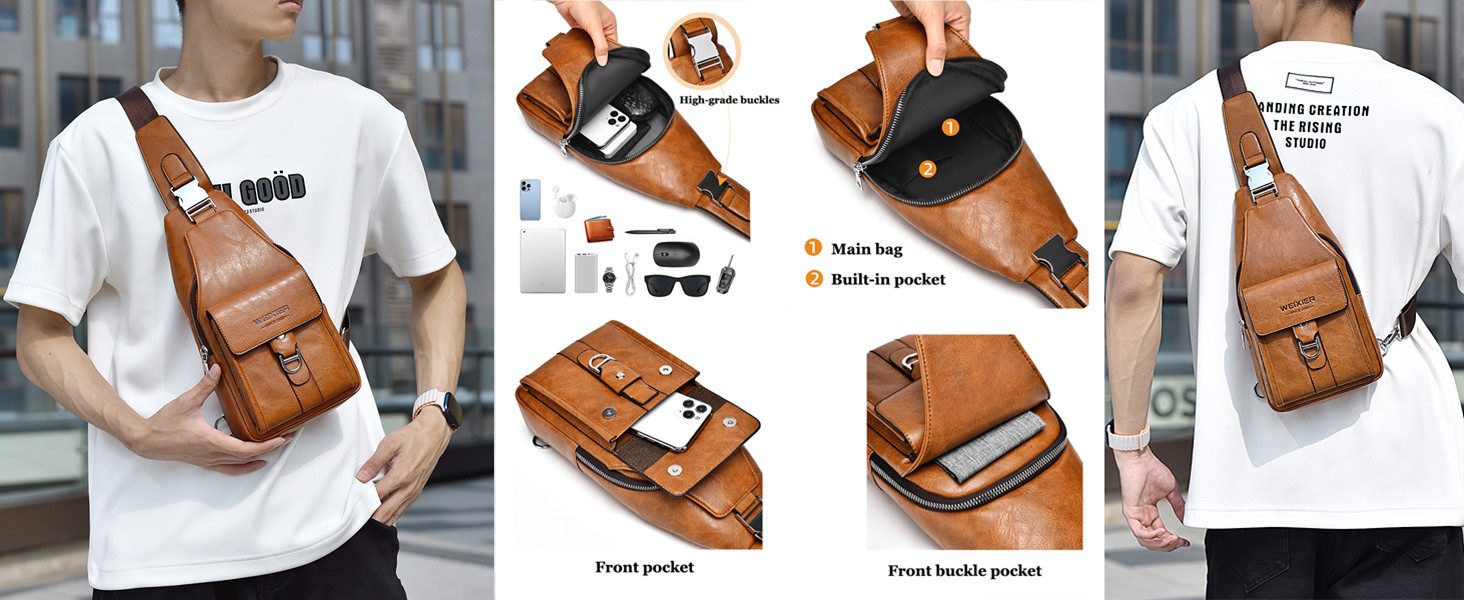 Чоловіча шкіряна сумка через плече, нагрудна, водонепроникна, для подорожей, велоспорту, кемпінгу (темно-коричнева)