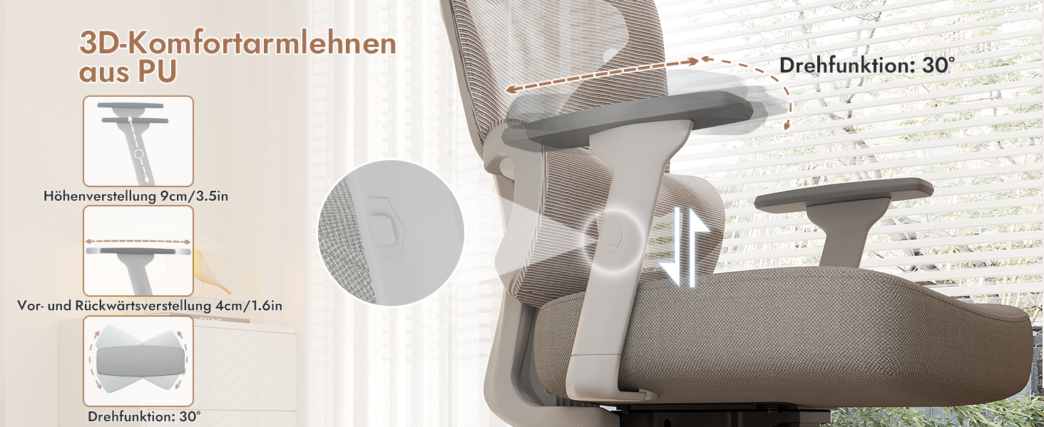 Ергономічне крісло для офісу та геймінгу з регульованою підголівником та 3D підлокітниками, підтримкою попереку, сіре