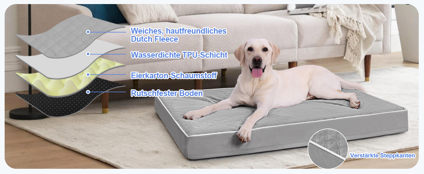 Ортопедичне ліжко для собак KSIIA, великі породи, 104x68x8 см, сіре, знімний наматрац, легко миється