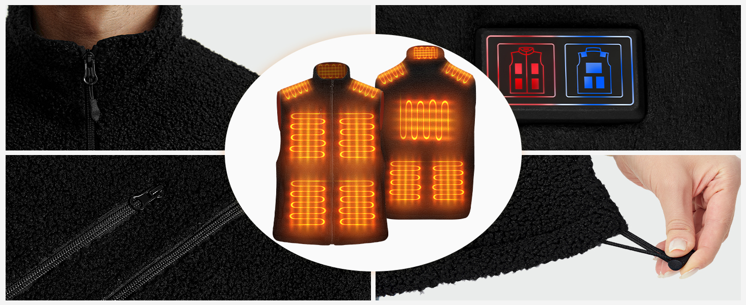 Обогреваемая жилетка для женщин и мужчин с Powerbank 18400mAh, флисовая жилетка с аккумулятором, 10 зон обогрева, теплая флисова жилетка для велоспорту, активного отдыха, черная XXL