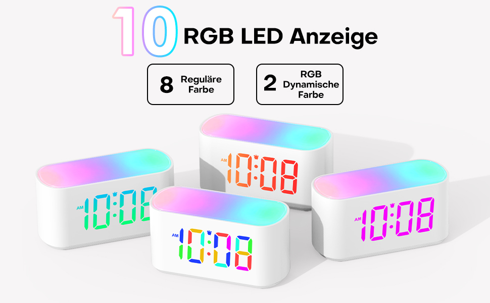 Дитячий цифровий будильник з нічником: 9 RGB кольорів, LED-дисплей з великими цифрами, функція диммера, подарунок для дівчаток та хлопчиків