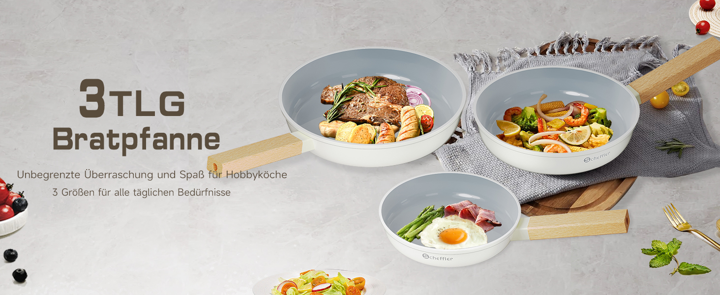 Scheffler Nonstick Fry Pan Set - 20/24/28cm - Induction Compatible