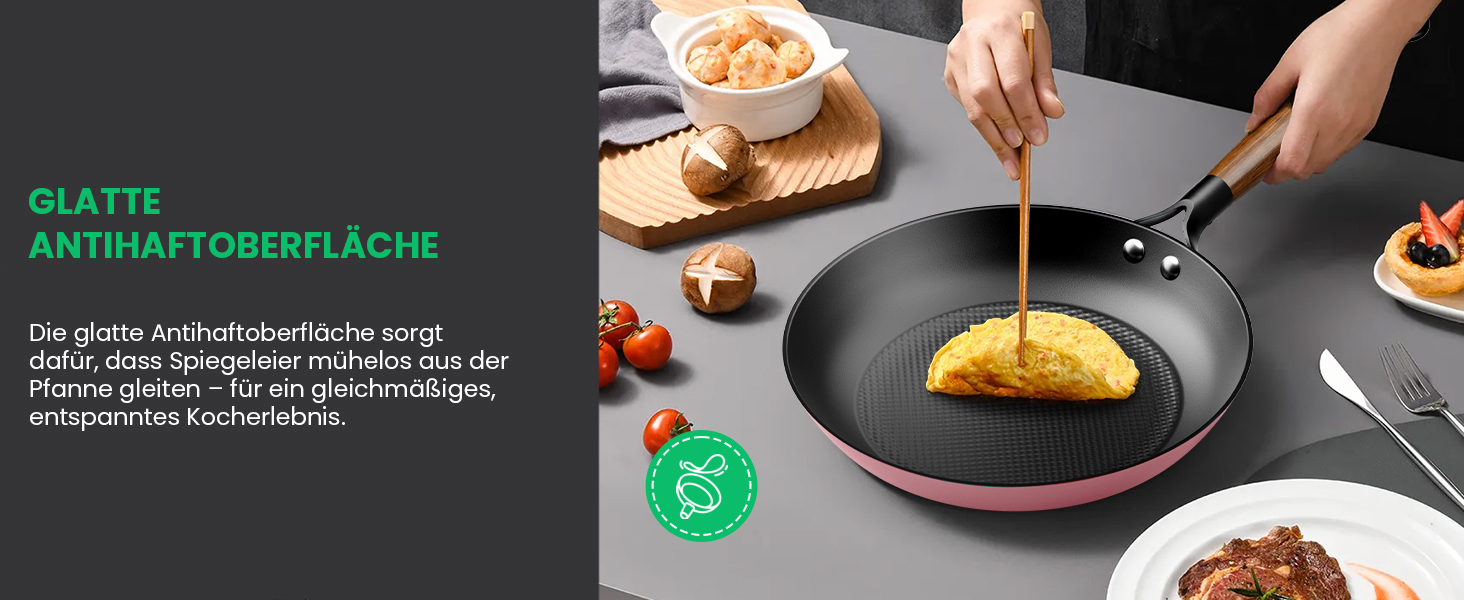 Чавунна сковорода YUTANN для індукції, газу, електроплити (20/24/28 см) рожева - без PFOA, з антипригарним покриттям