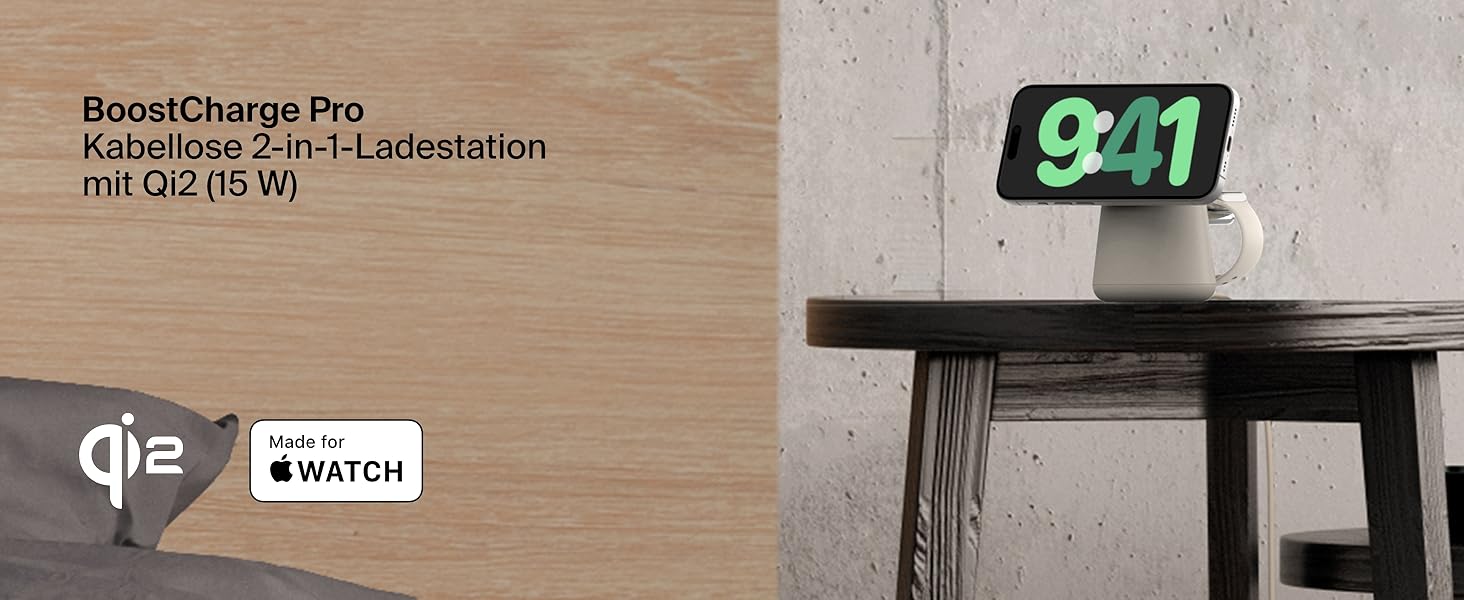Belkin BoostCharge Pro 2-в-1: Бездротова зарядка Qi2 15W MagSafe для iPhone, Apple Watch, AirPods – Пісочний колір