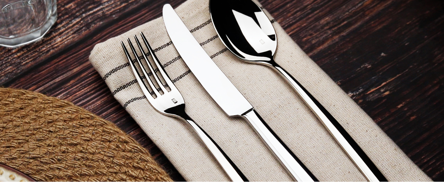 Alata Konrad 18/10 Stainless Steel Polished, Cutlery Set for 6 People, 30-Piece Dinner Cutlery Set, Monoblock Knives, Glossy Finish, Dishwasher Safe