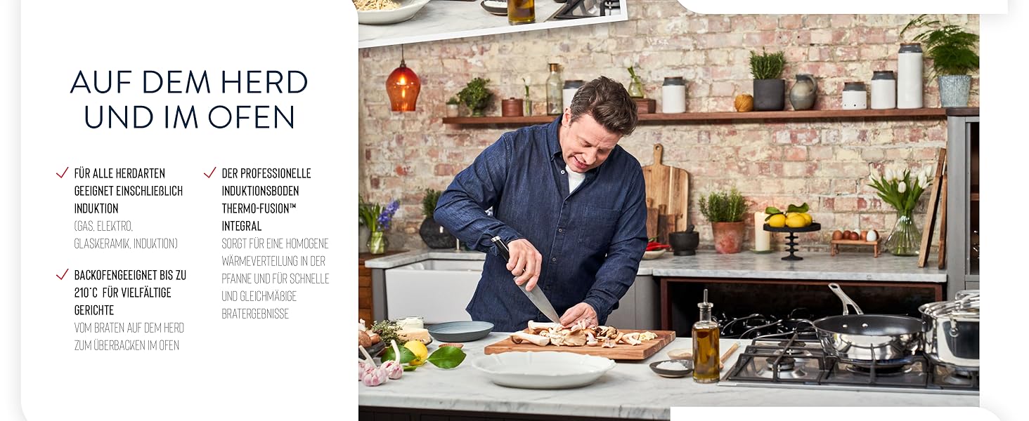 Сковорода Tefal Jamie Oliver Cook's Classics 28 см, індукційна, антипригарна, з термоіндикатором, нержавіюча сталь