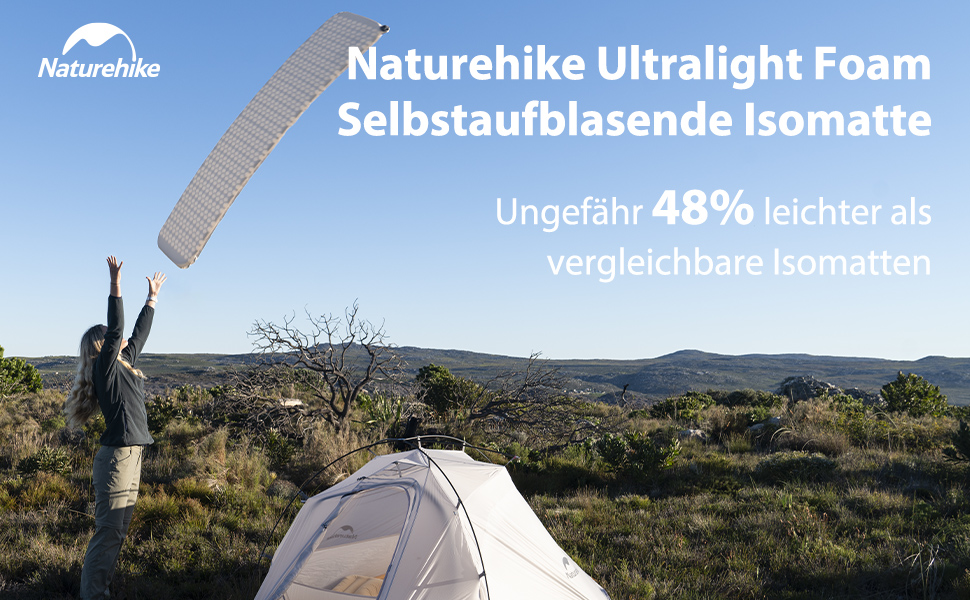 Naturehike Каремат туристичний надувний, 3 см, сірий (Quadrat-blau)
