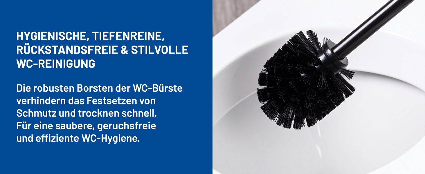 Набір для туалету Rival Life Style чорного кольору з круглою щіткою, ручка з нержавіючої сталі та кришка з масивного бука – ергономічна щітка для туалету для швидкого та ретельного прибирання