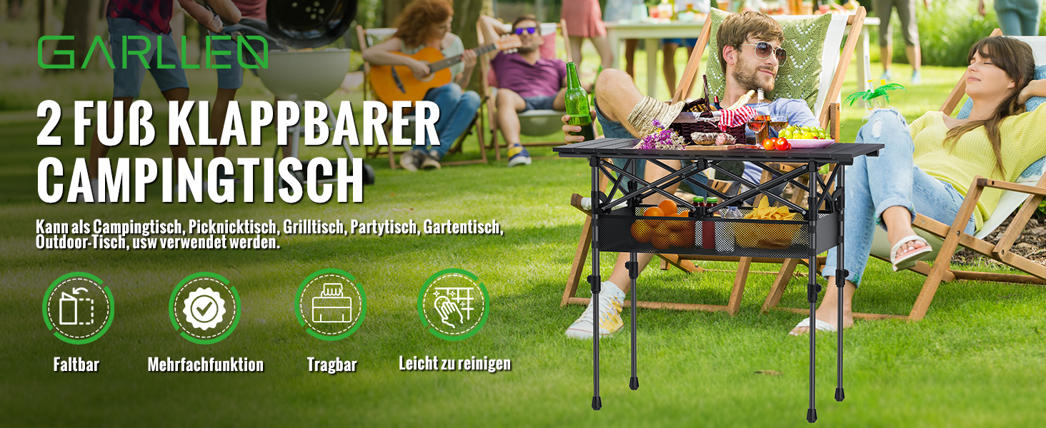 Складаний туристичний стіл Garllen 82x40 см, 2 рівня висоти (44/70 см), з розкатною стільницею, сталевий, для пікніка, грилю, саду, з сумкою