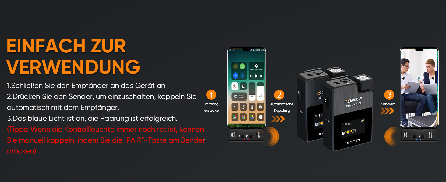 COMICA BoomX-DUC2: Бездротовий мікрофон для смартфона та ноутбука (USB-C) - ідеальний для влогів, подкастів та стрімінгу