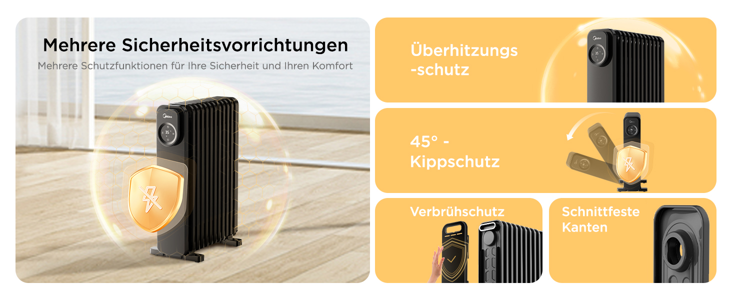 Електричний масляний радіатор Midea 2000W з 9 ребрами, термостатом та захистом від перегріву, тихий нагрівач для дому та офісу, чорний