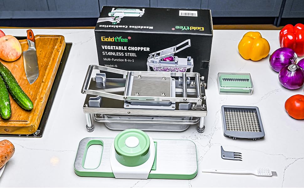 Набір для нарізки овочів 8-в-1 з контейнером, з нержавіючої сталі, для салату та нарізки