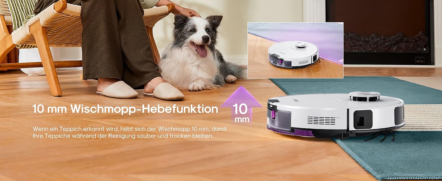 Робот-пилосос Eureka E20 Evo Plus з функцією миття та автопорожненням, 10000 Па, для твердих підлог та килимів, білий