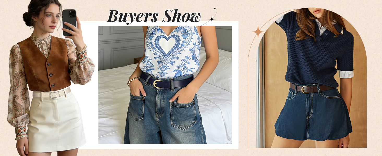 Жіночий шкіряний ремінь WERFORU для джинсів, спідниць та суконь з золотою пряжкою, червоний, довжина 110 см (85-97 см талія)