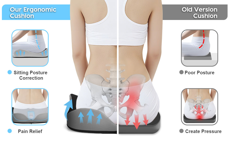 Подушка для сидіння DmTown з піною з пам'яті: ергономічна подушка для куприка, для полегшення болю в куприку та ішіасу, для геморою, для автомобіля, офісного крісла, інвалідного візка