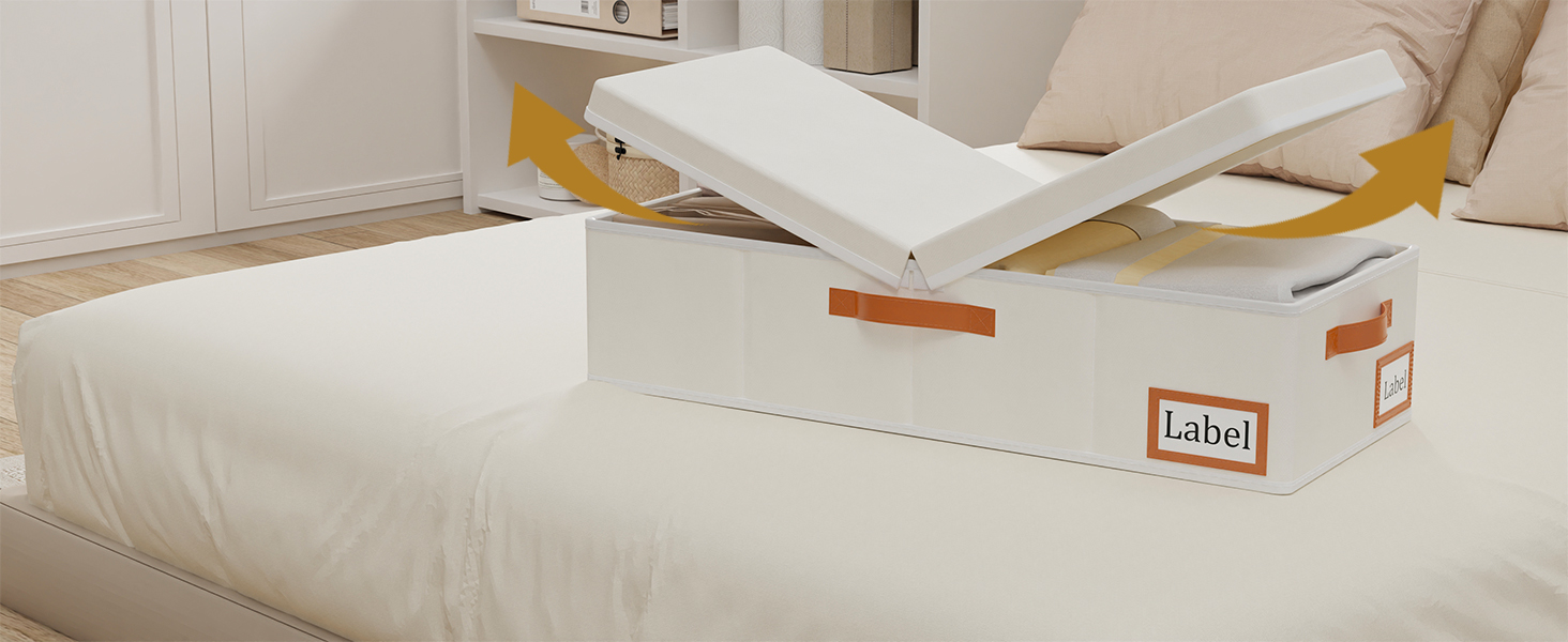 Yawinhe 2 Pack Under Bed Storage Drawers, Clothes Storage with Lid, Foldable Storage Bag with Handles, for Bedding, Blankets, Clothes, 60x30x15cm, Beige